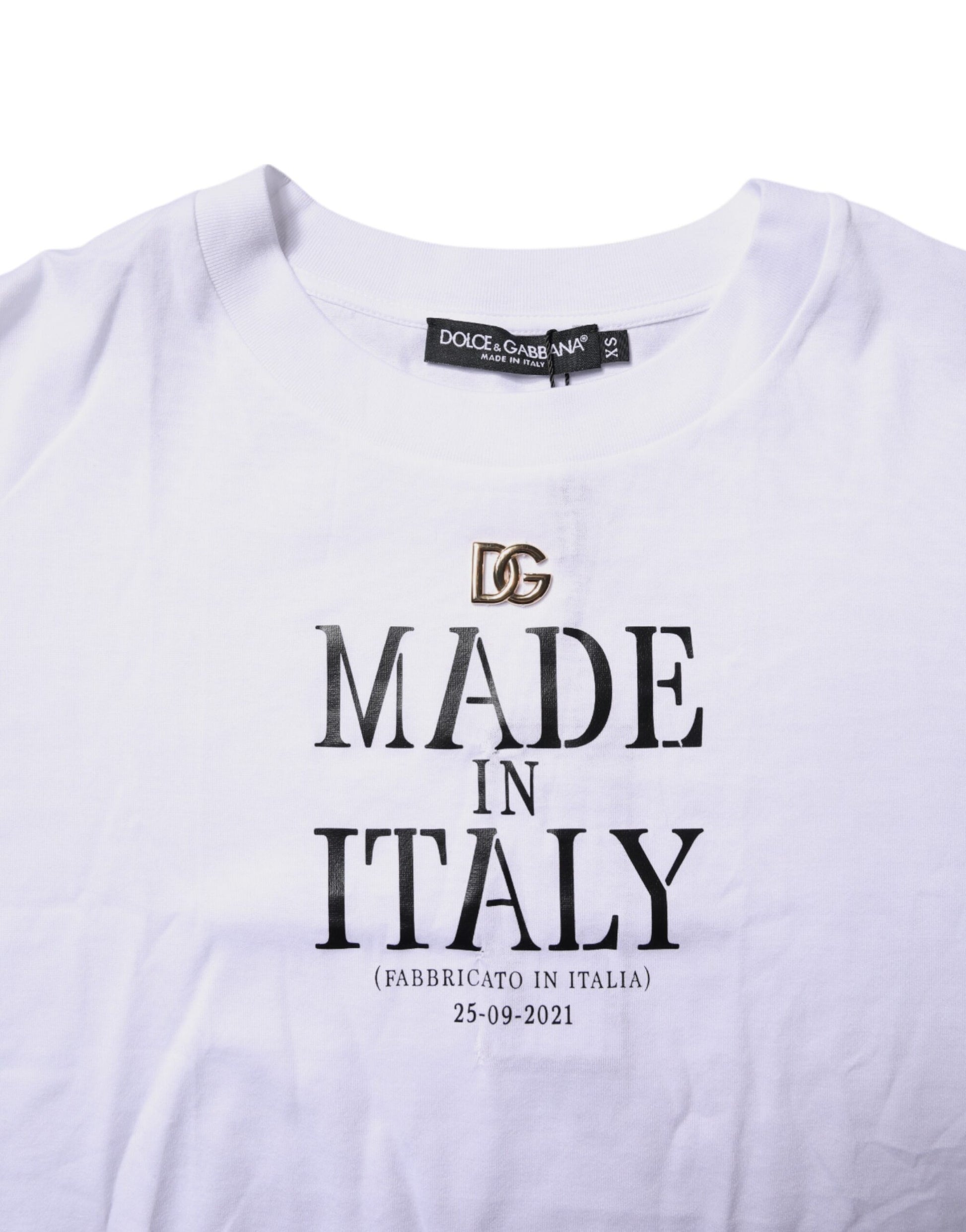 White t-shirt with black lettering