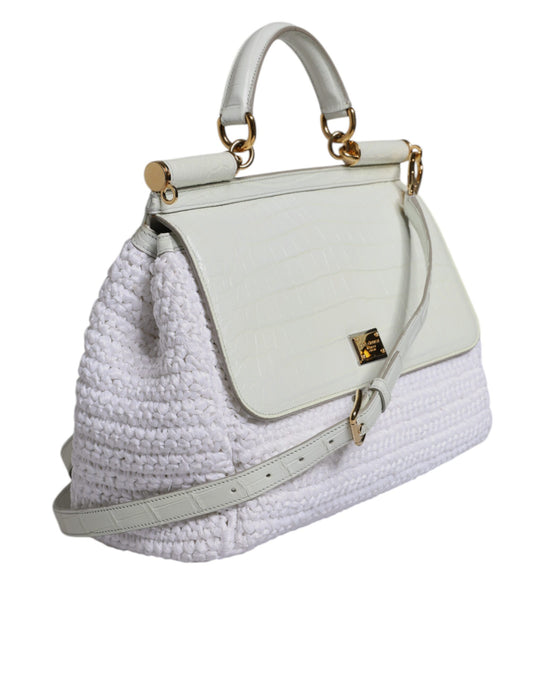 White crocodile skin handbag with gold hardware