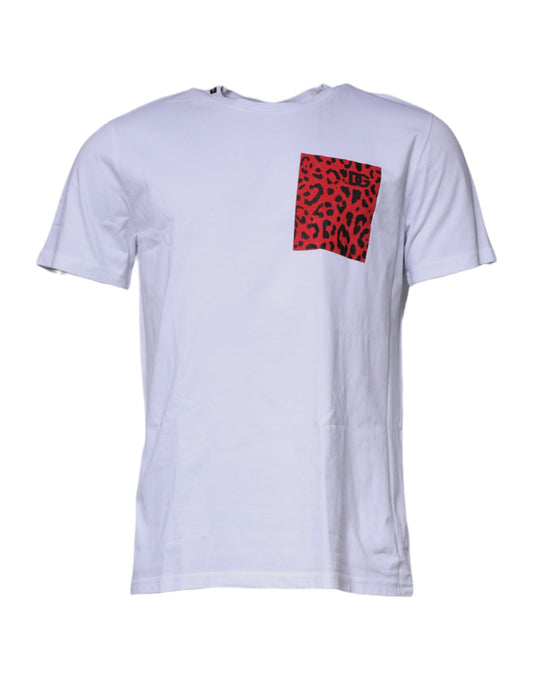 White t-shirt with red pocket on front