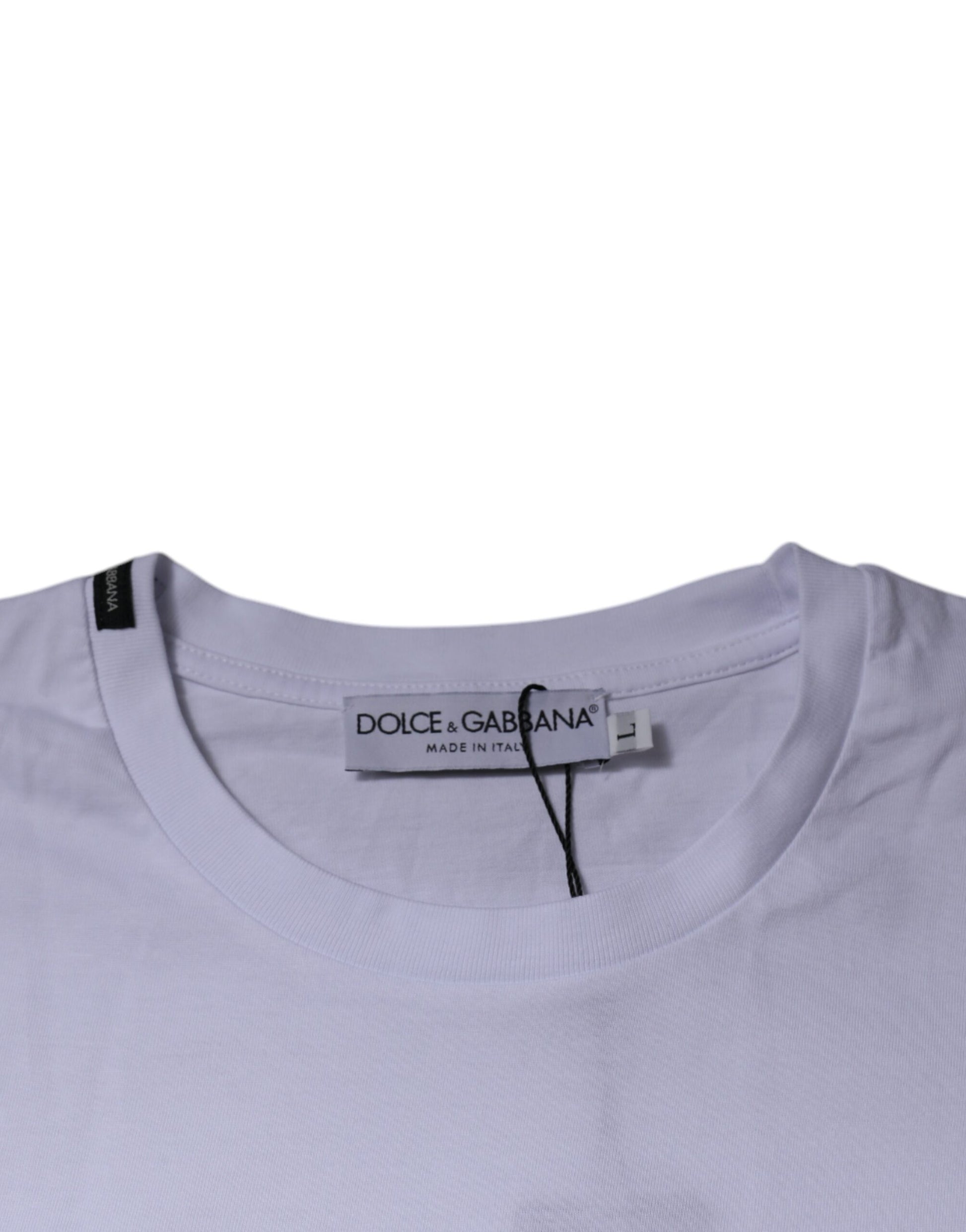 White t-shirt on hanger with black label