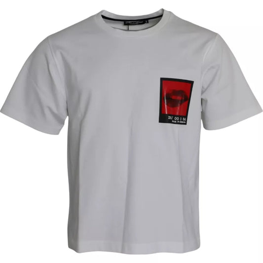 White t-shirt with red pocket on front