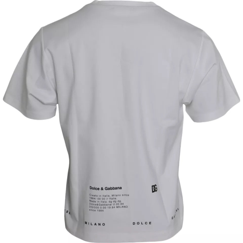 White t-shirt with printed text on back