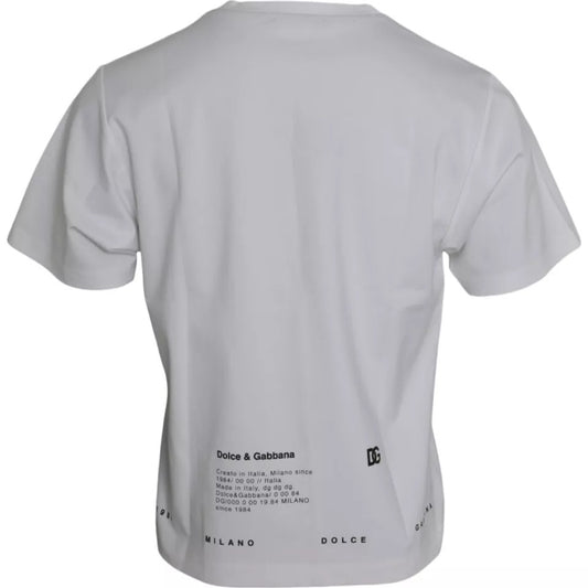 White t-shirt with printed text on back