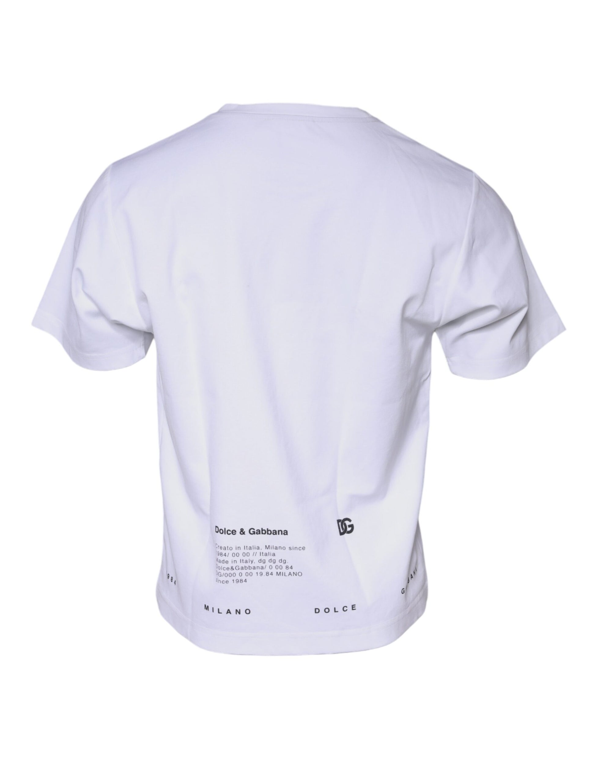White short sleeve shirt with black text on back