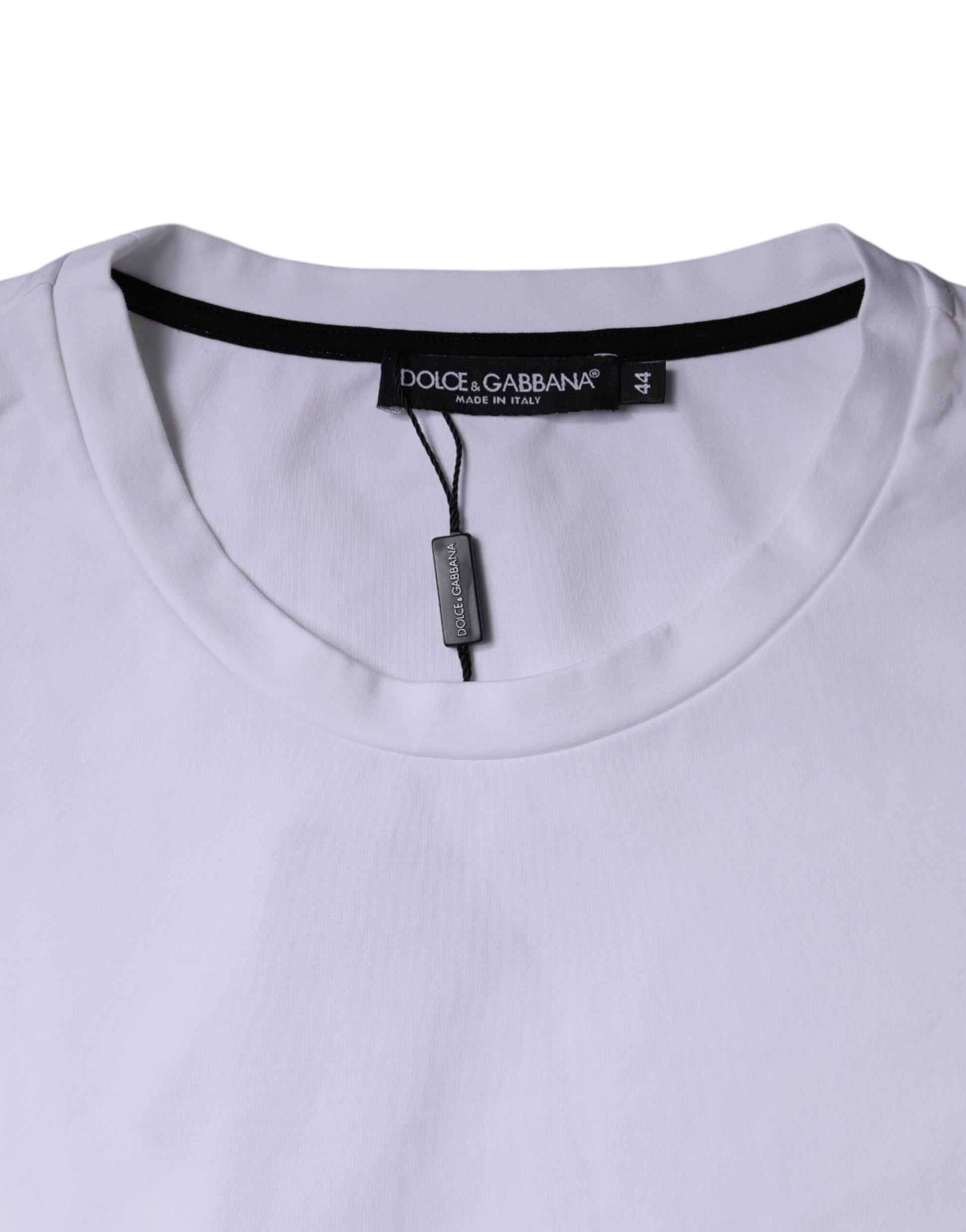 White t-shirt with black label