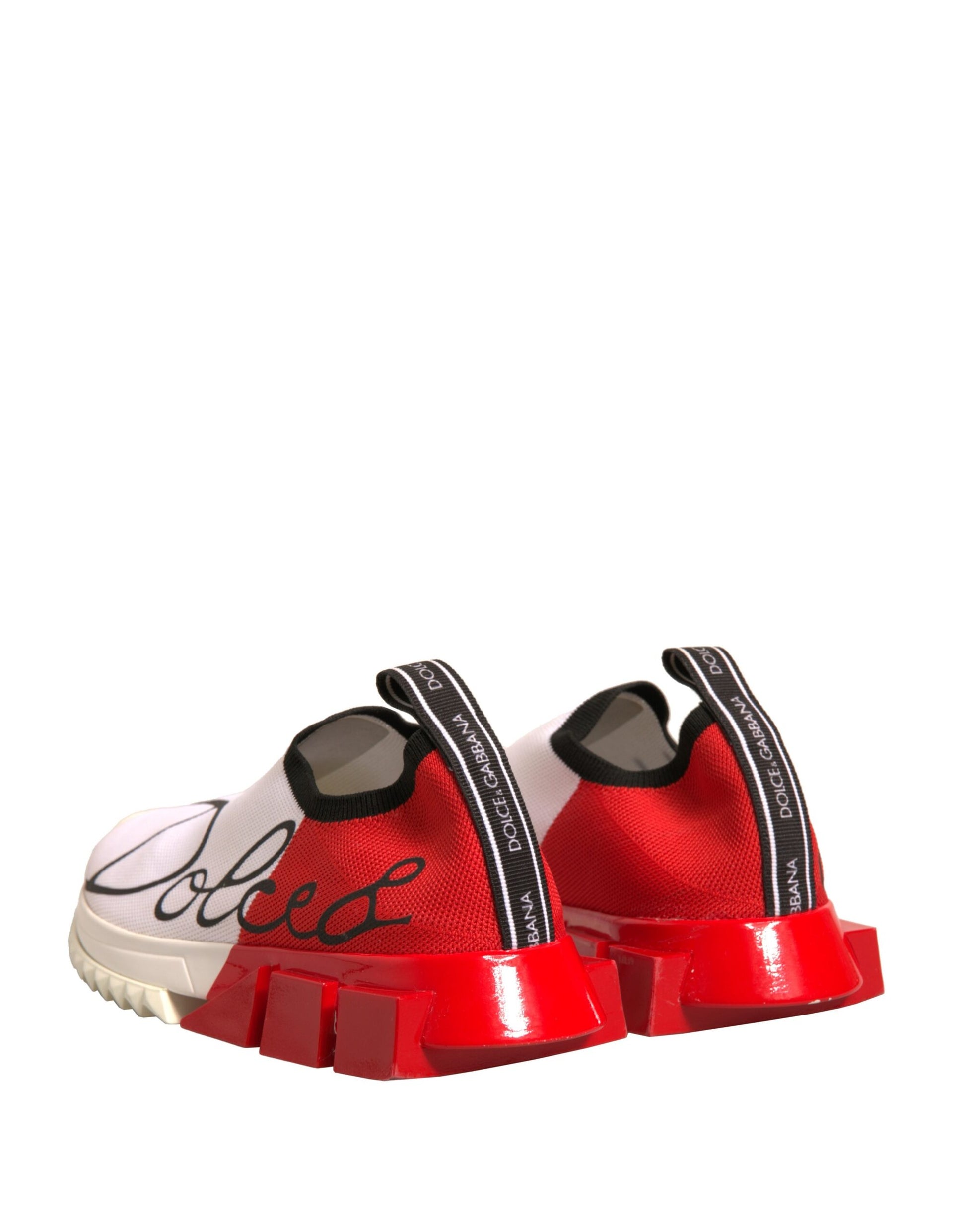 Red and white baby shoe with Velcro straps