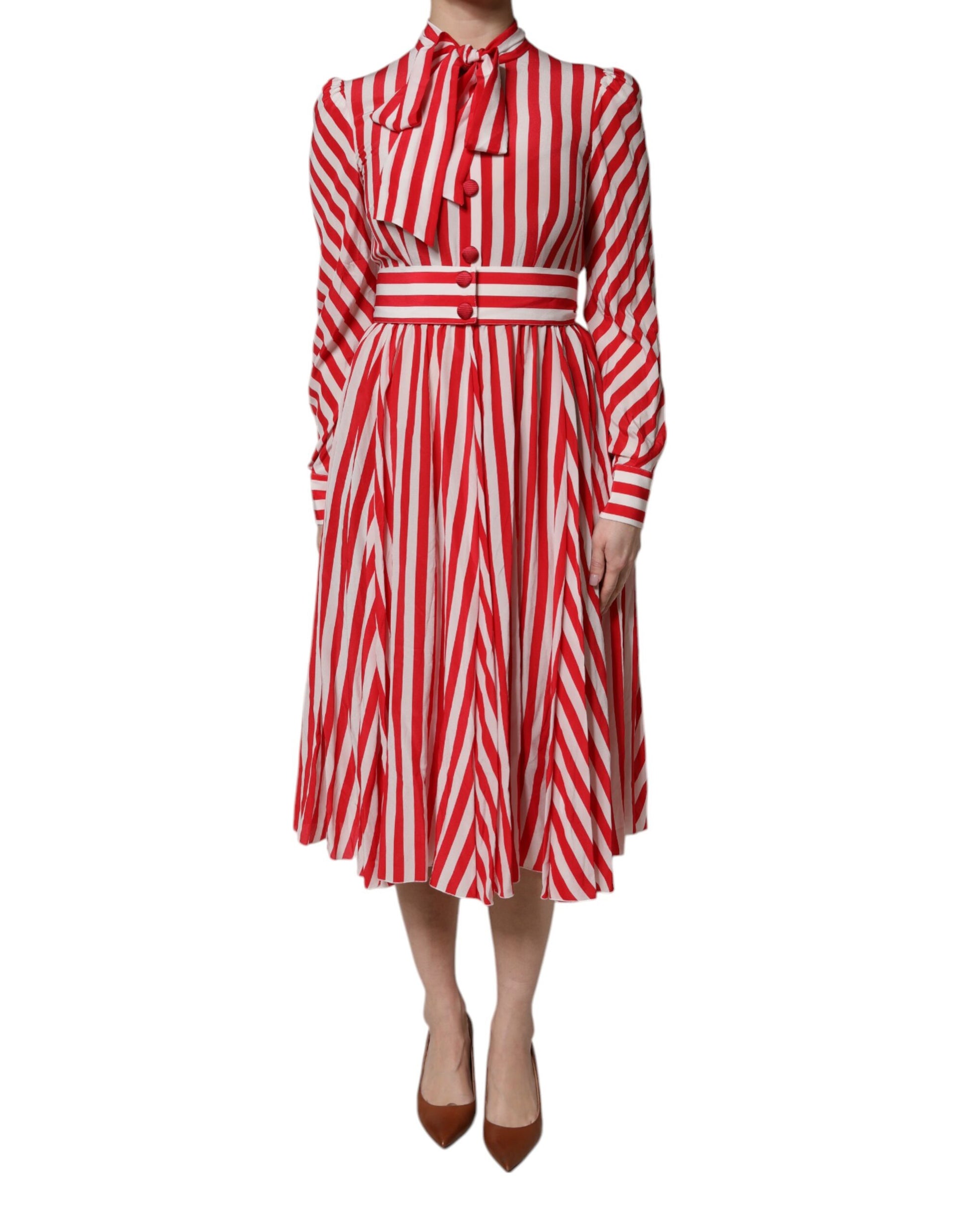 A long sleeve midi dress with red and white stripes, designed by Dolce & Gabbana
