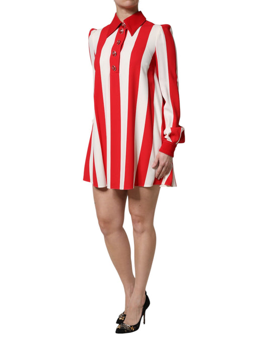 A red and white striped mini dress with long sleeves, designed by Dolce & Gabbana