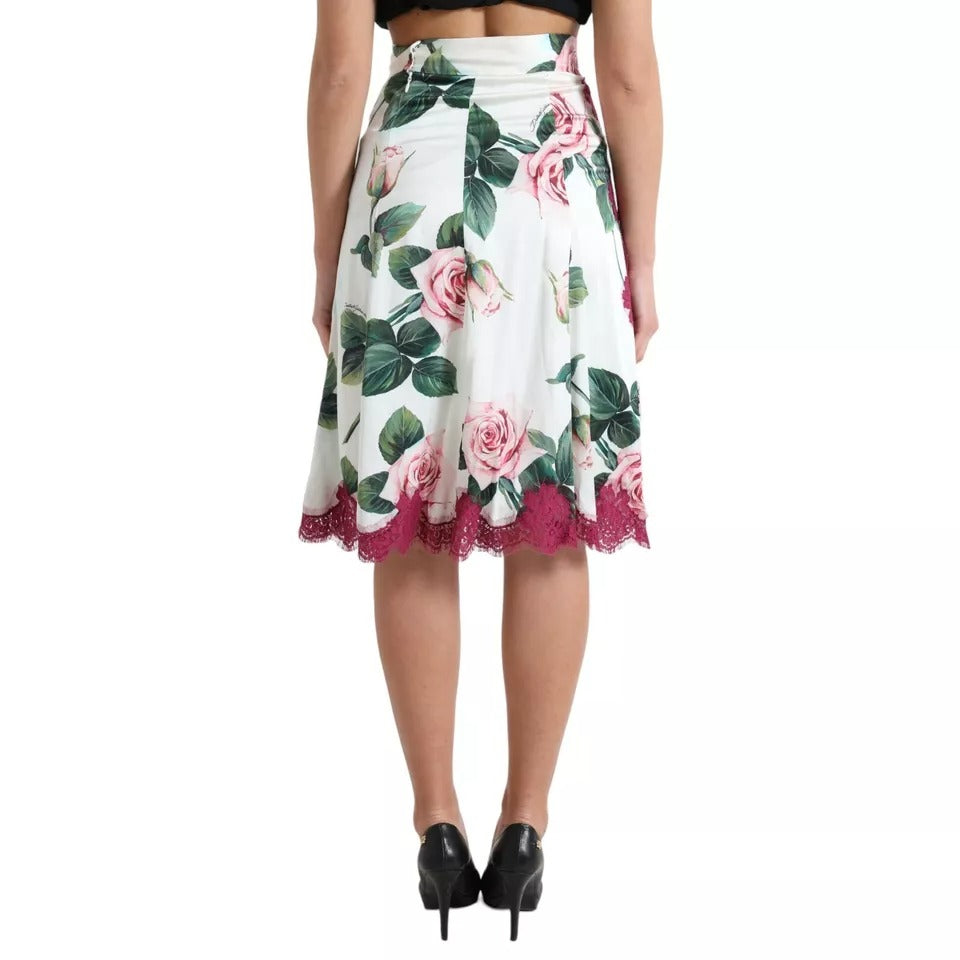 Floral print skirt with lace trim