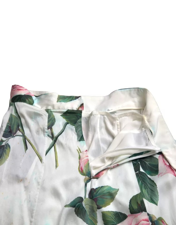 White floral print skirt with ruffled hem