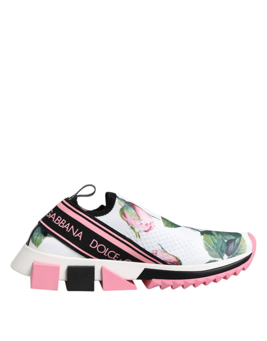Pink and white sneaker with floral pattern on side
