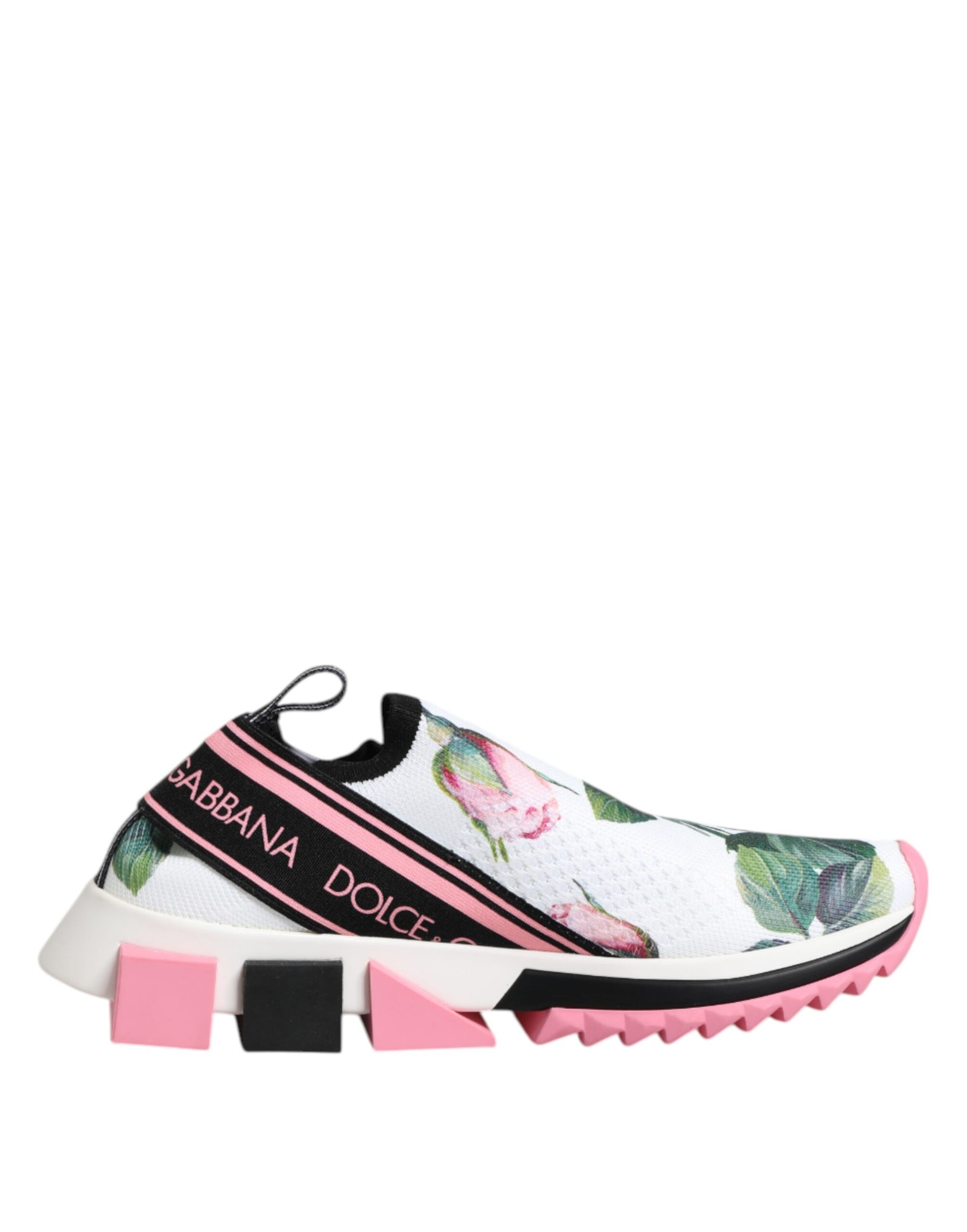 Pink and white sneaker with floral pattern on side