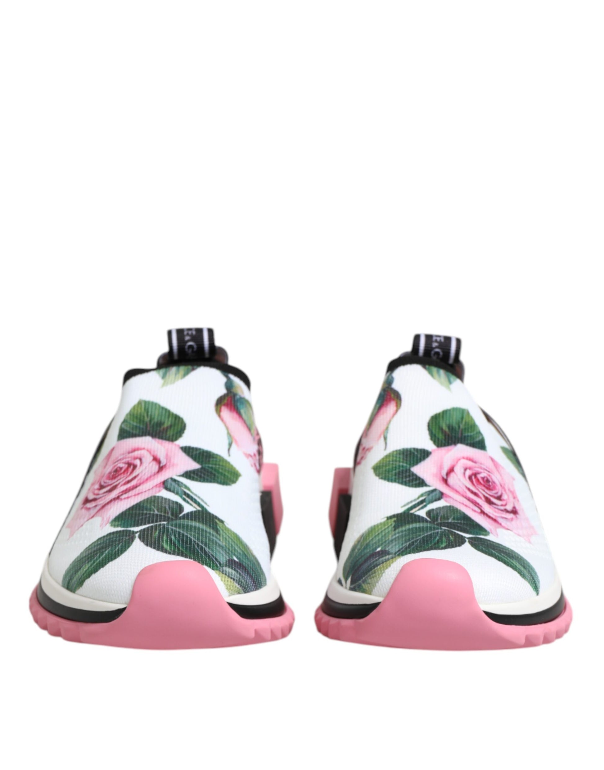 Pair of pink sneakers with floral pattern on side