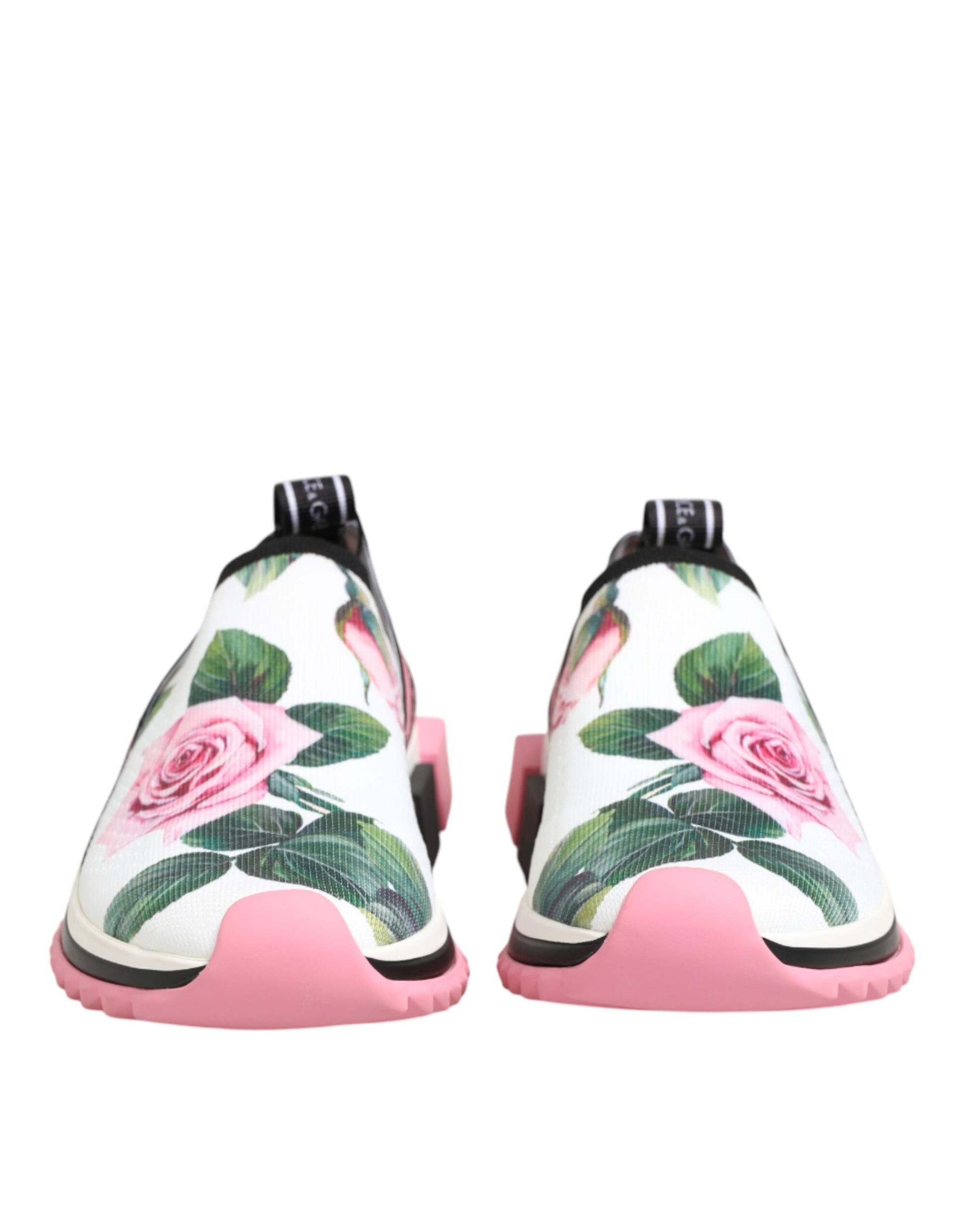 Pair of pink sneakers with floral pattern on side