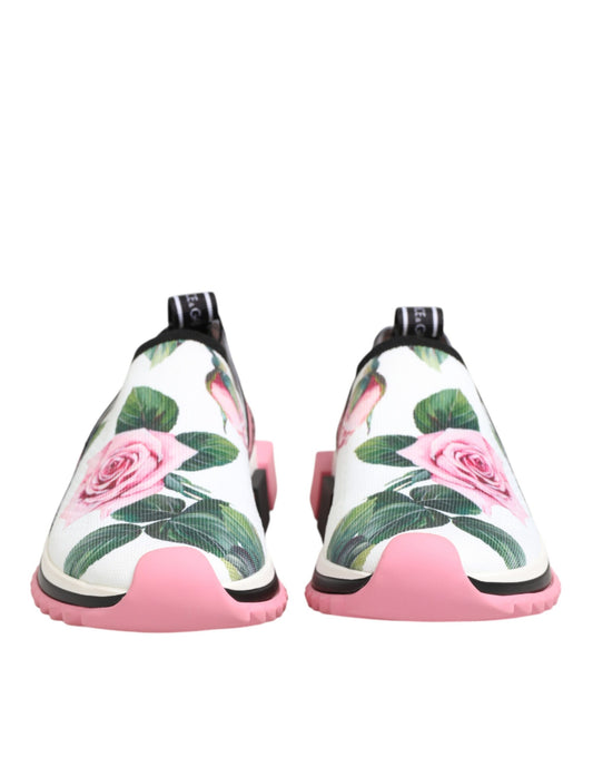 Pair of pink sneakers with floral pattern on side
