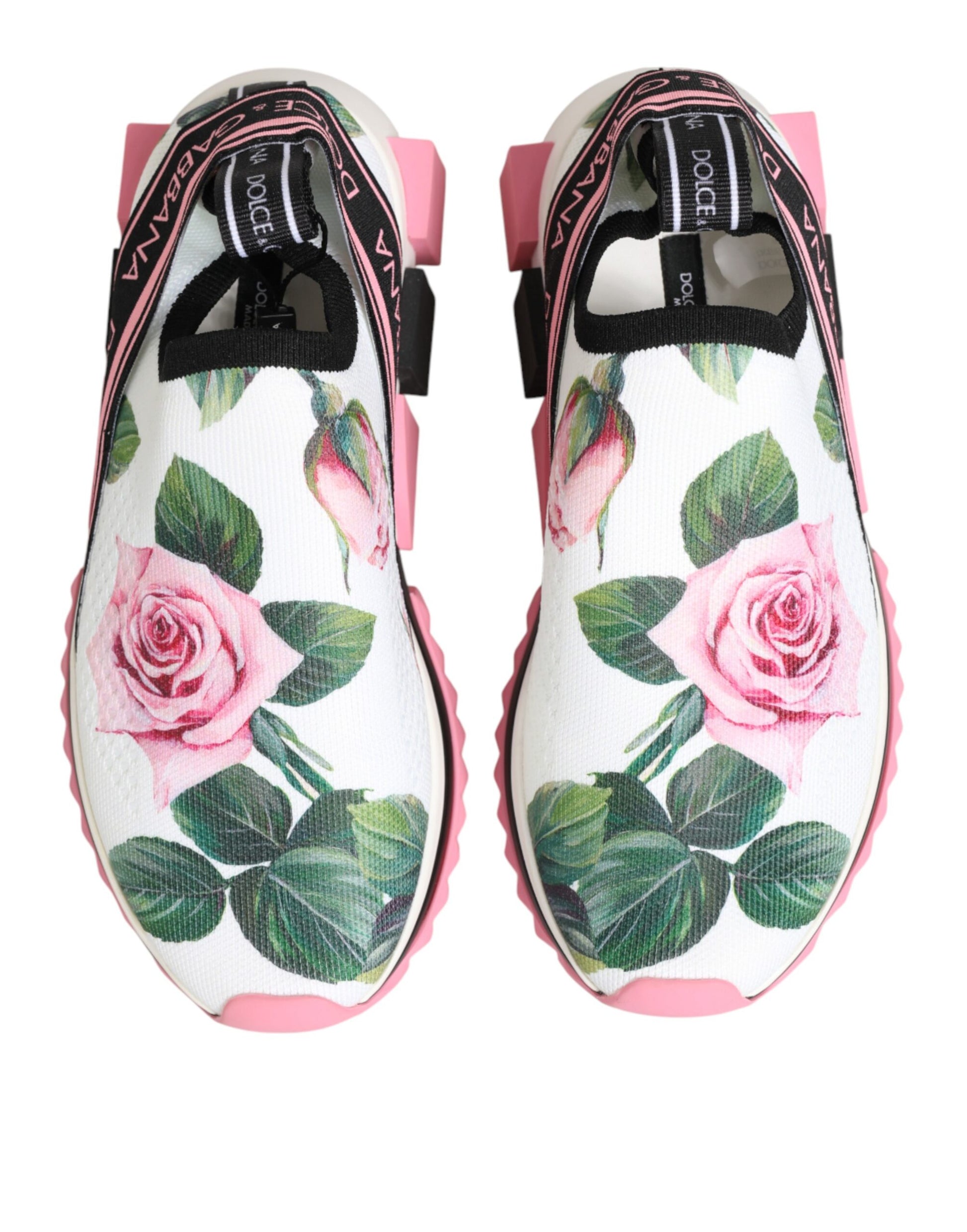 Pink sneakers with floral print on soles