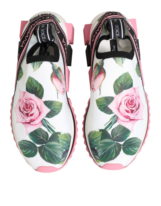Pink sneakers with floral print on soles