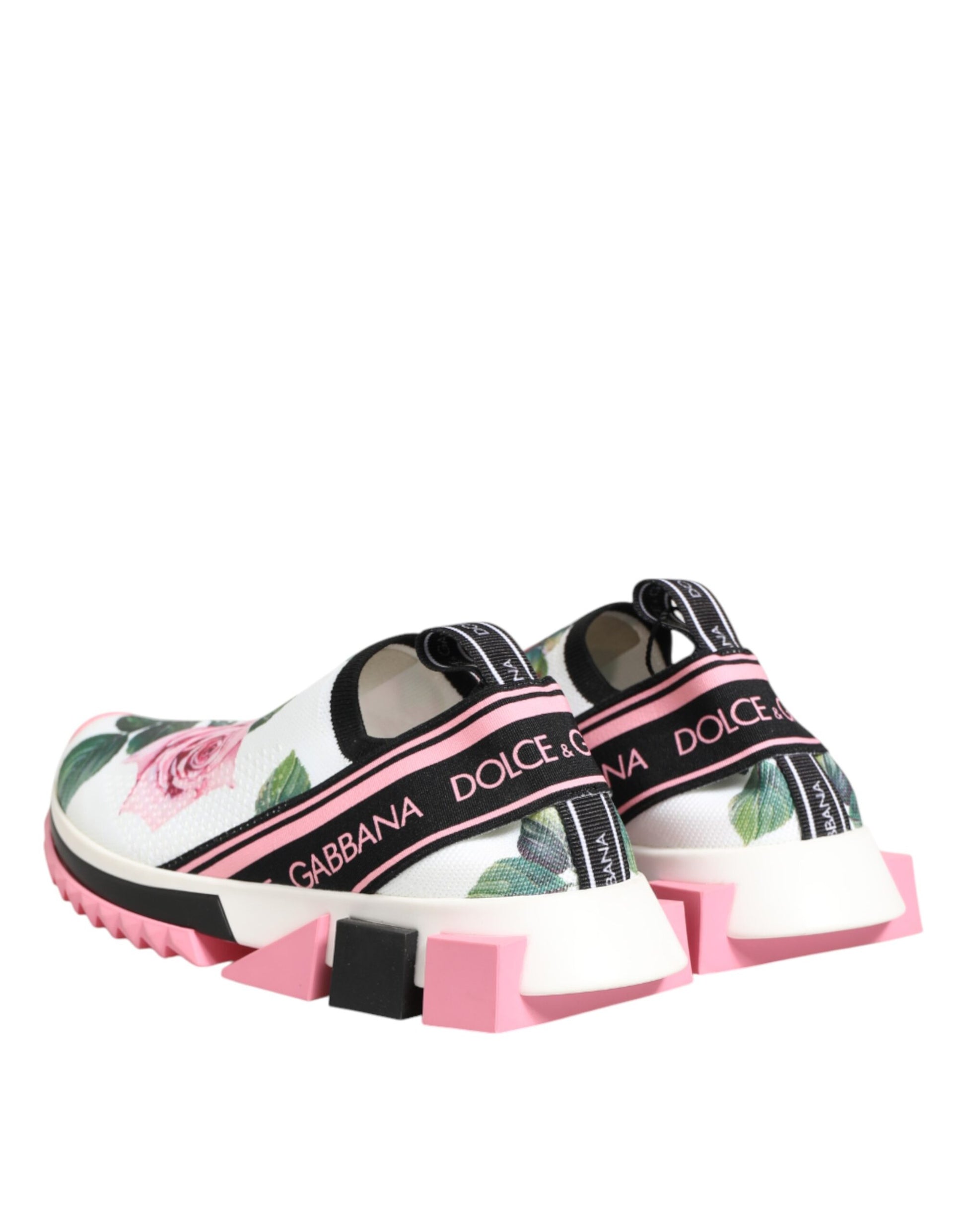 Pink and white sneakers with floral pattern and pink laces
