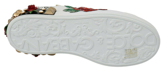 White shoe with red and green embroidery on top