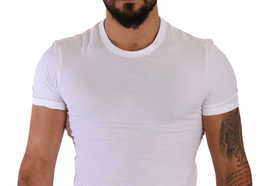 White t-shirt on man's torso