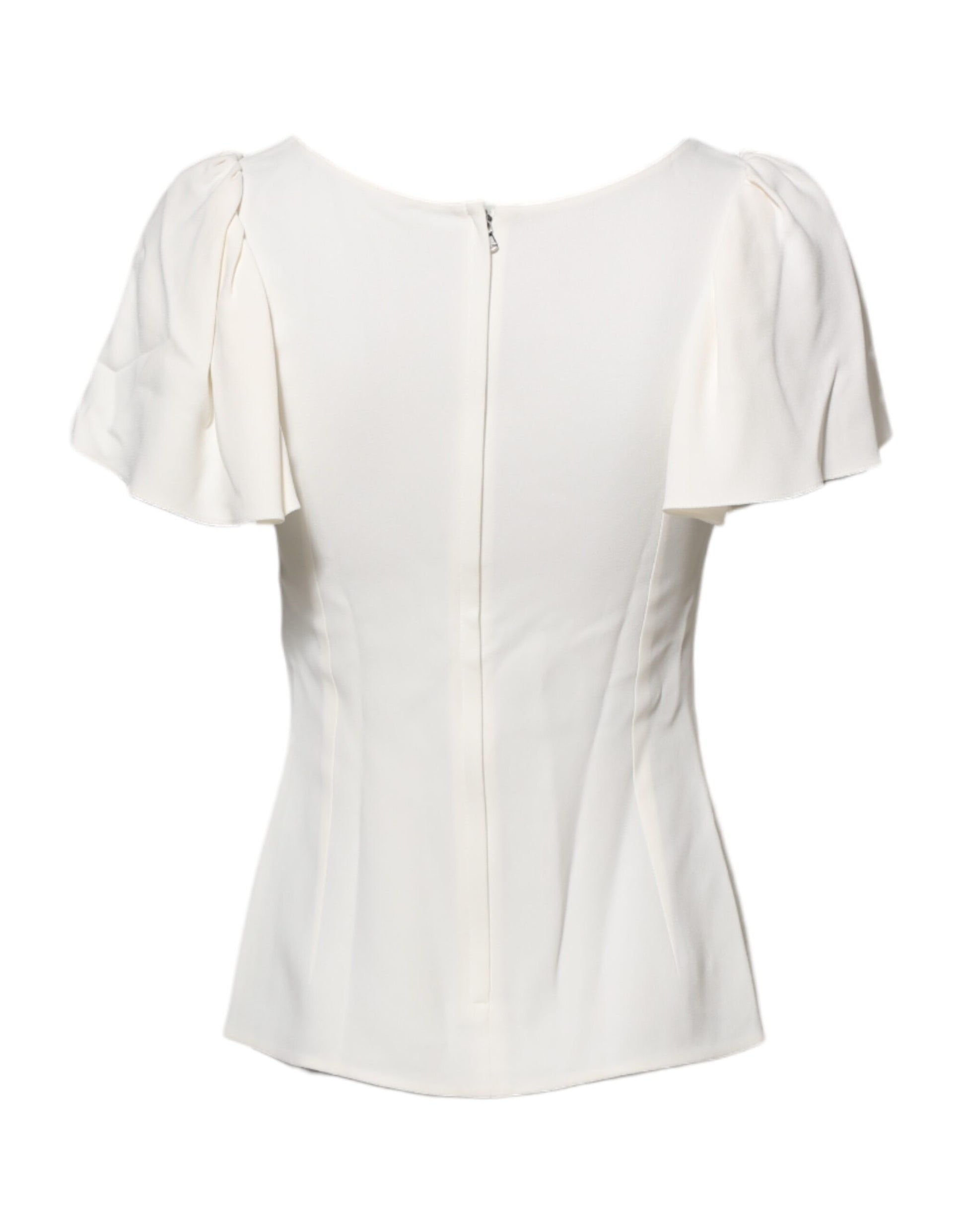 White sleeveless top with ruffled shoulders