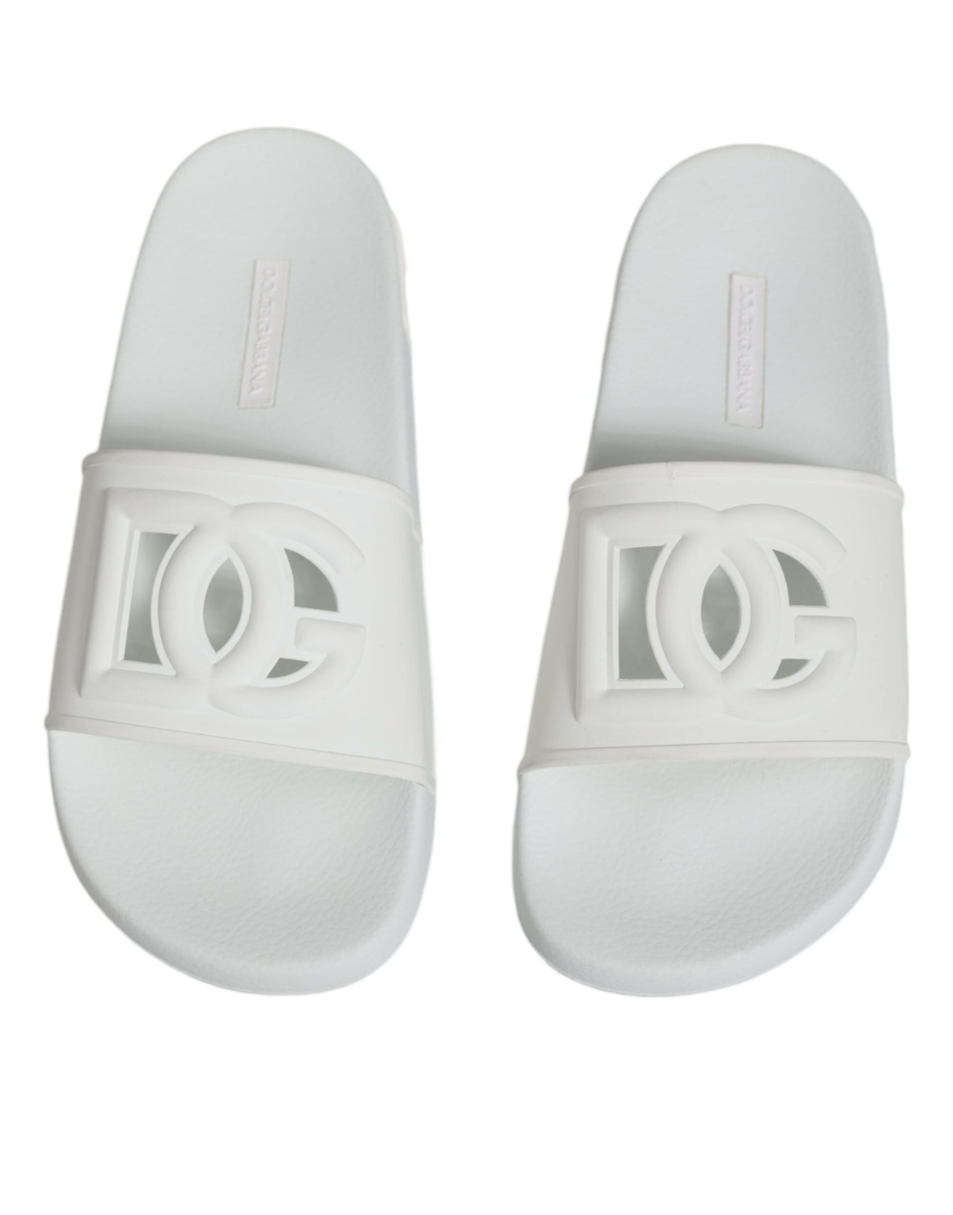 Pair of white sandals with logo on heel