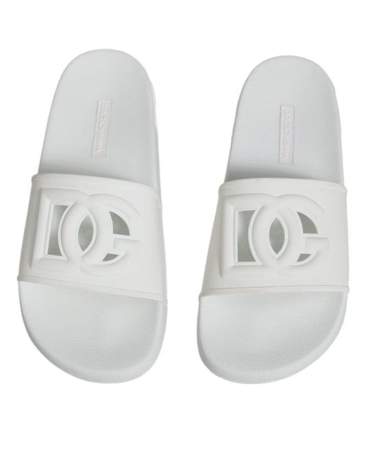 Pair of white sandals with logo on heel