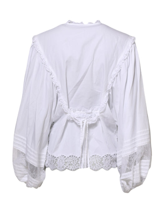 White lace blouse with long sleeves