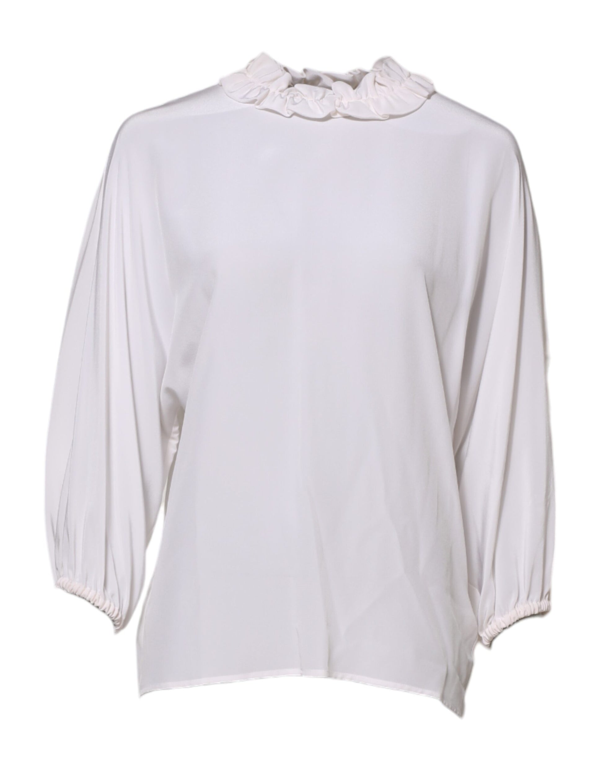 Long sleeve white blouse with ruffled collar