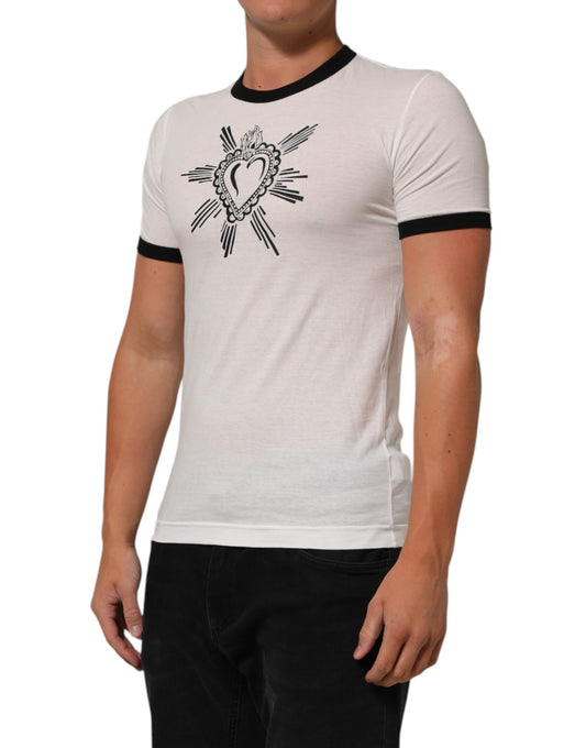 White t-shirt with black design on front