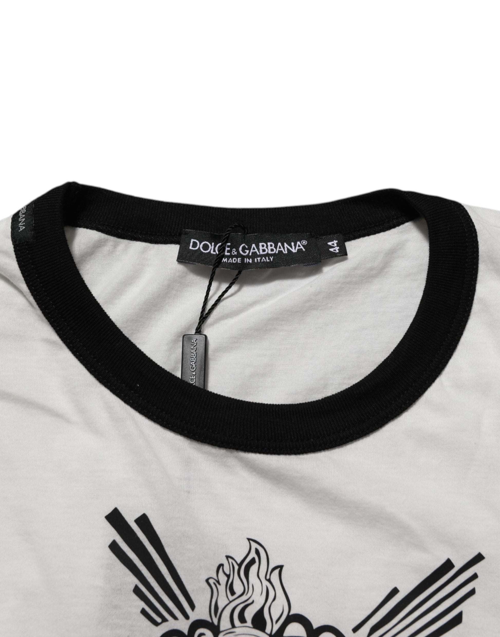 Black and white t-shirt with graphic design on front