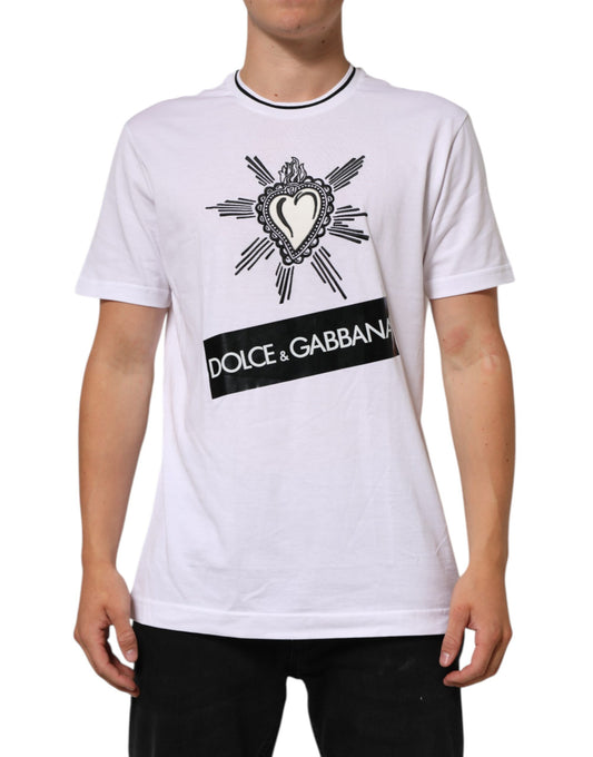 White t-shirt with black graphic design on front