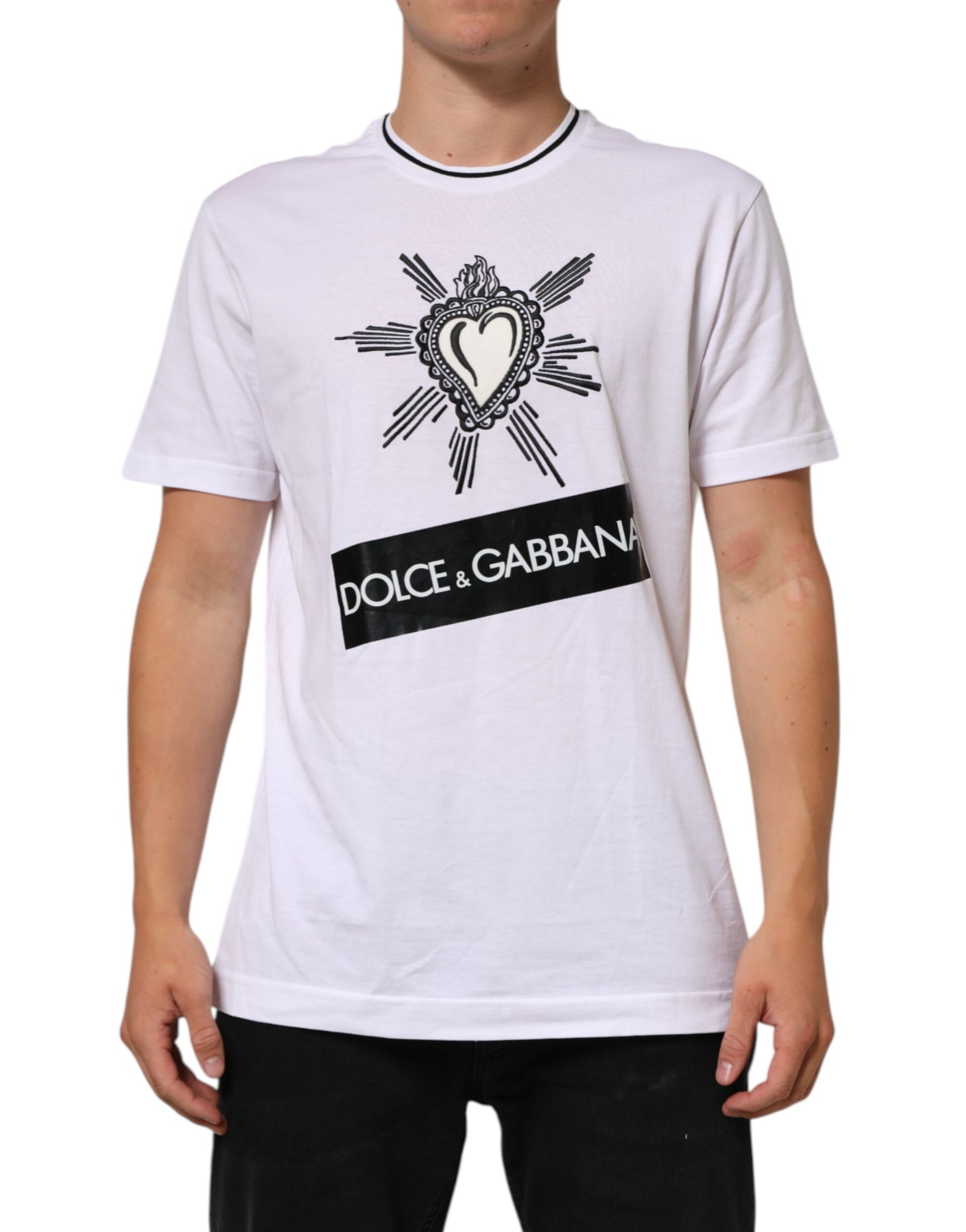 White t-shirt with graphic design on front