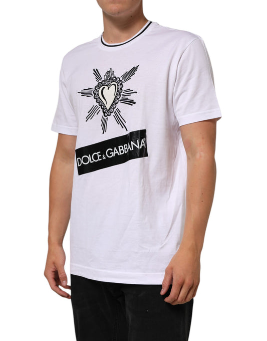White t-shirt with black graphic design on front