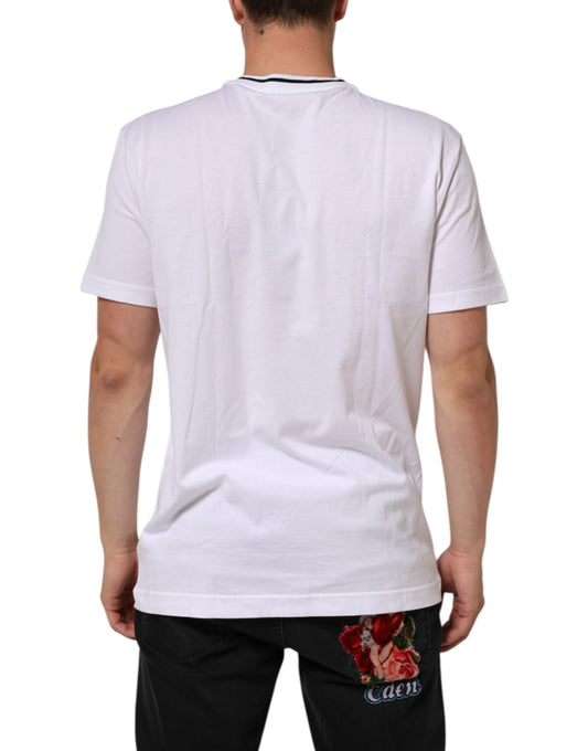 White short sleeve t-shirt with a floral design on the back