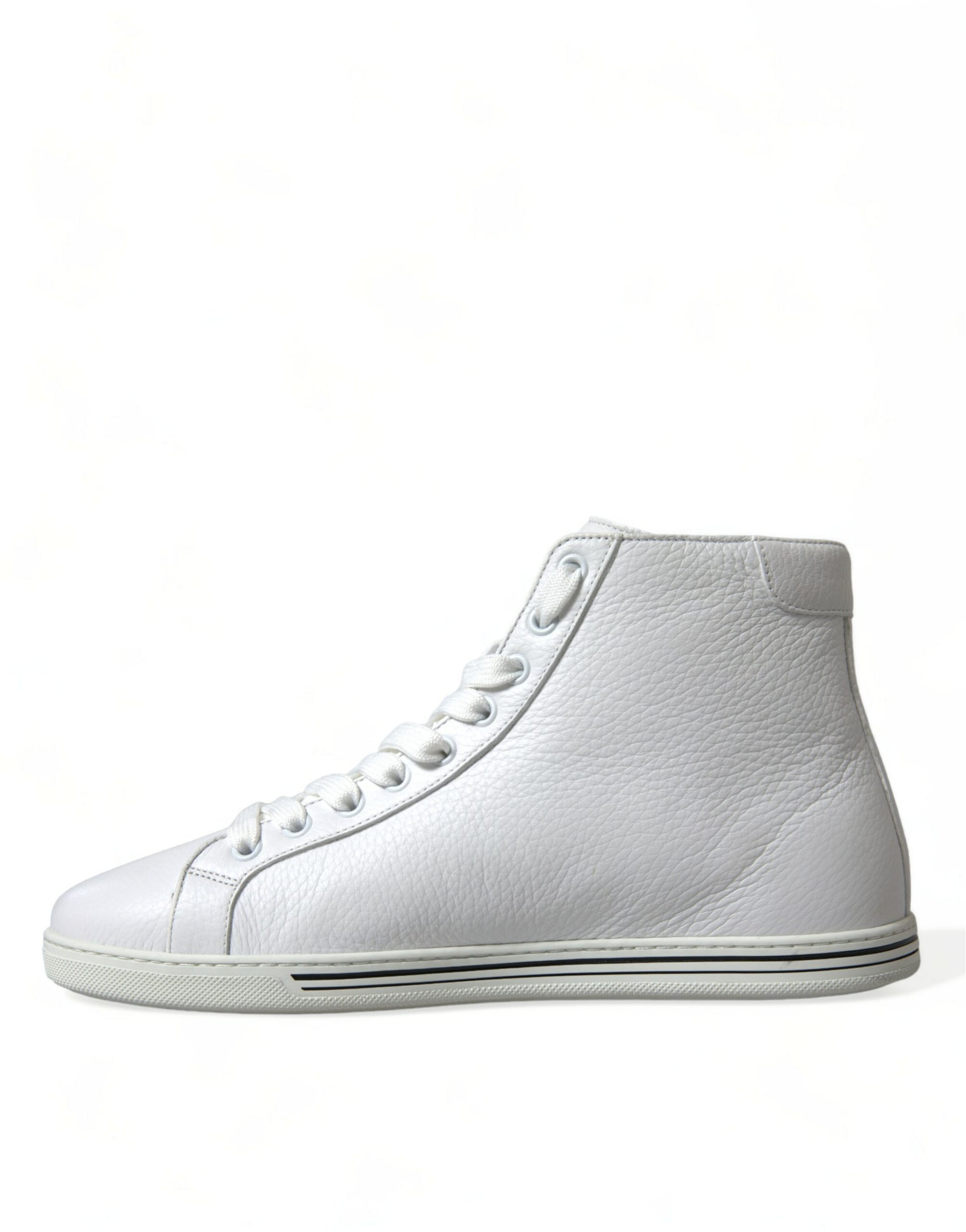 White high top sneaker with laces and a zipper on the side
