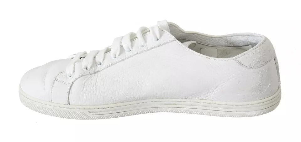 White lace-up men's sneakers with a textured upper and rubber sole