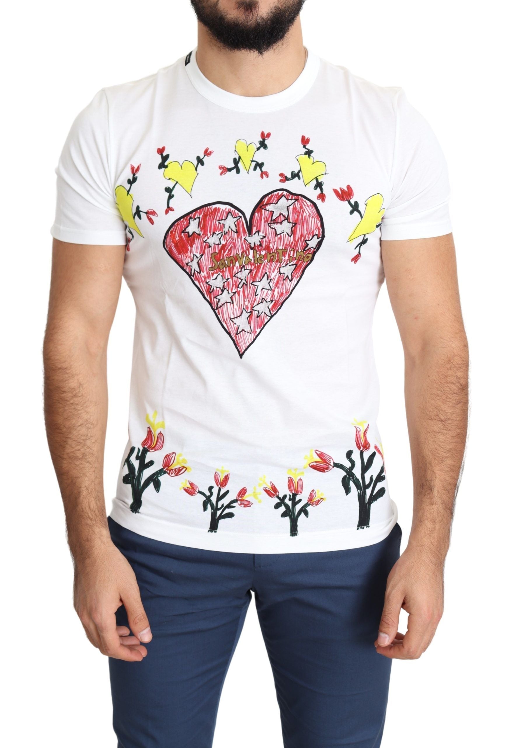 White t-shirt with heart design on front