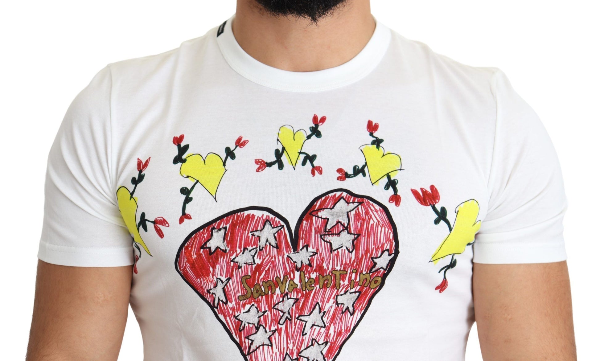 Red heart on white t-shirt