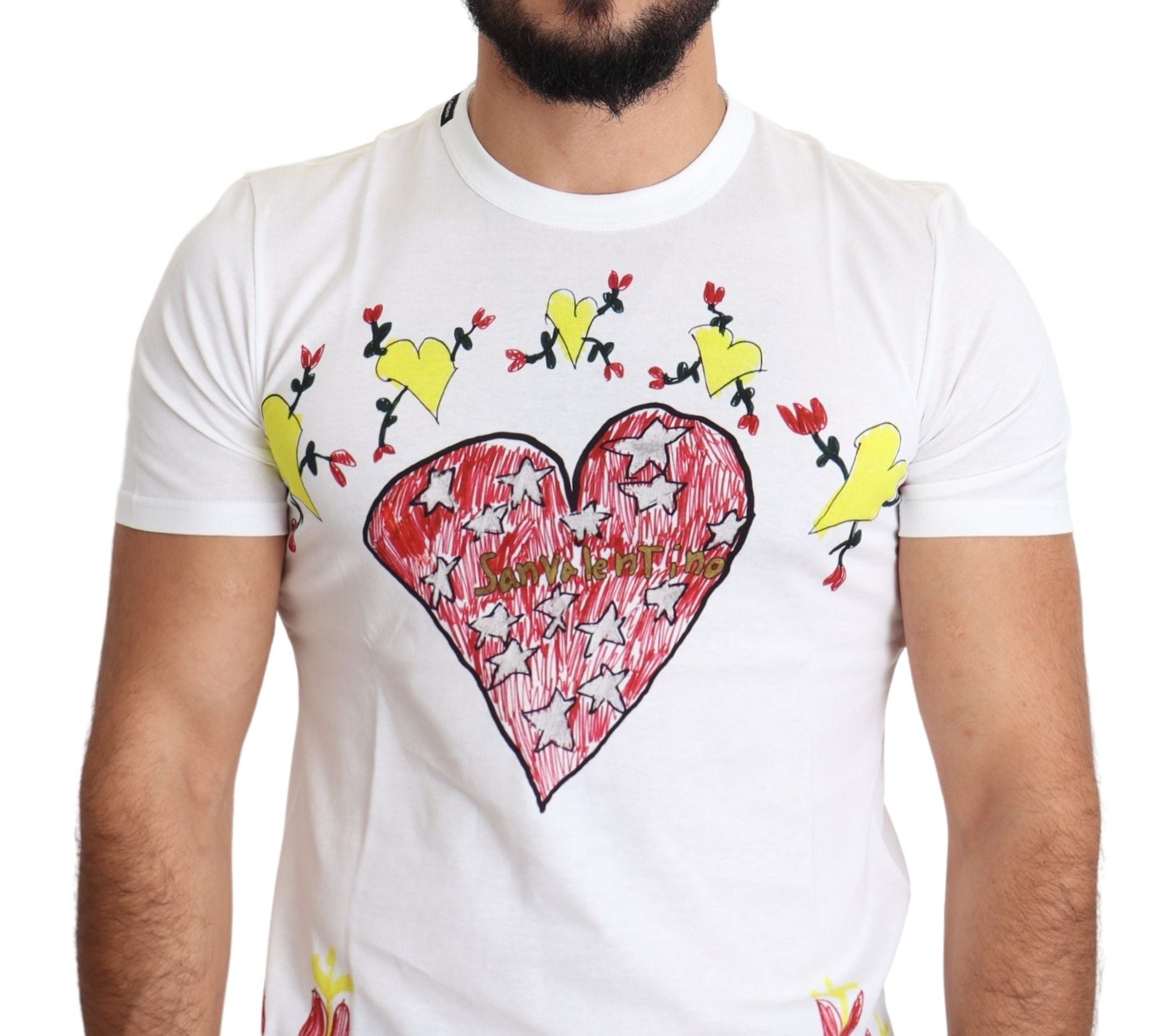 White t-shirt with red heart design