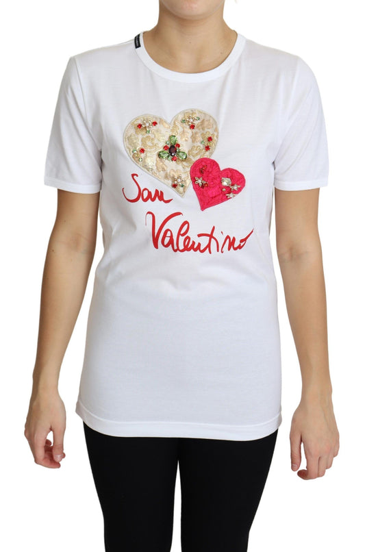 White t-shirt with heart design on front
