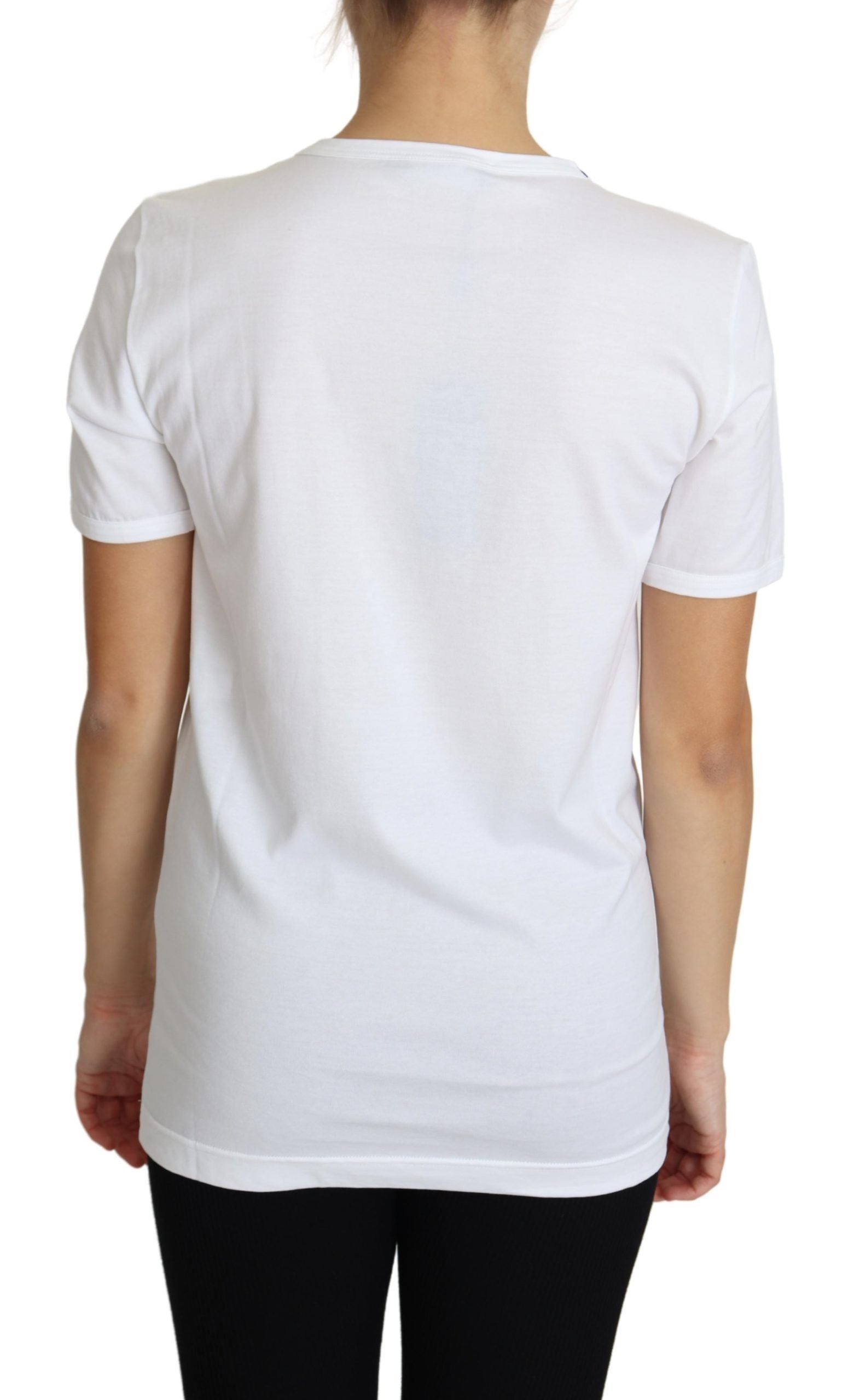 White t-shirt on a person's back