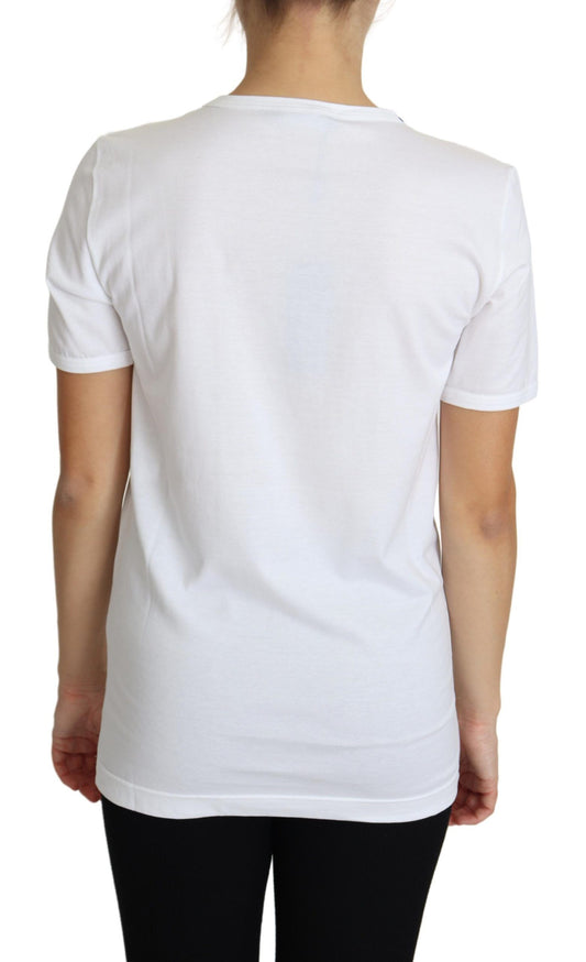 White t-shirt on a person's back