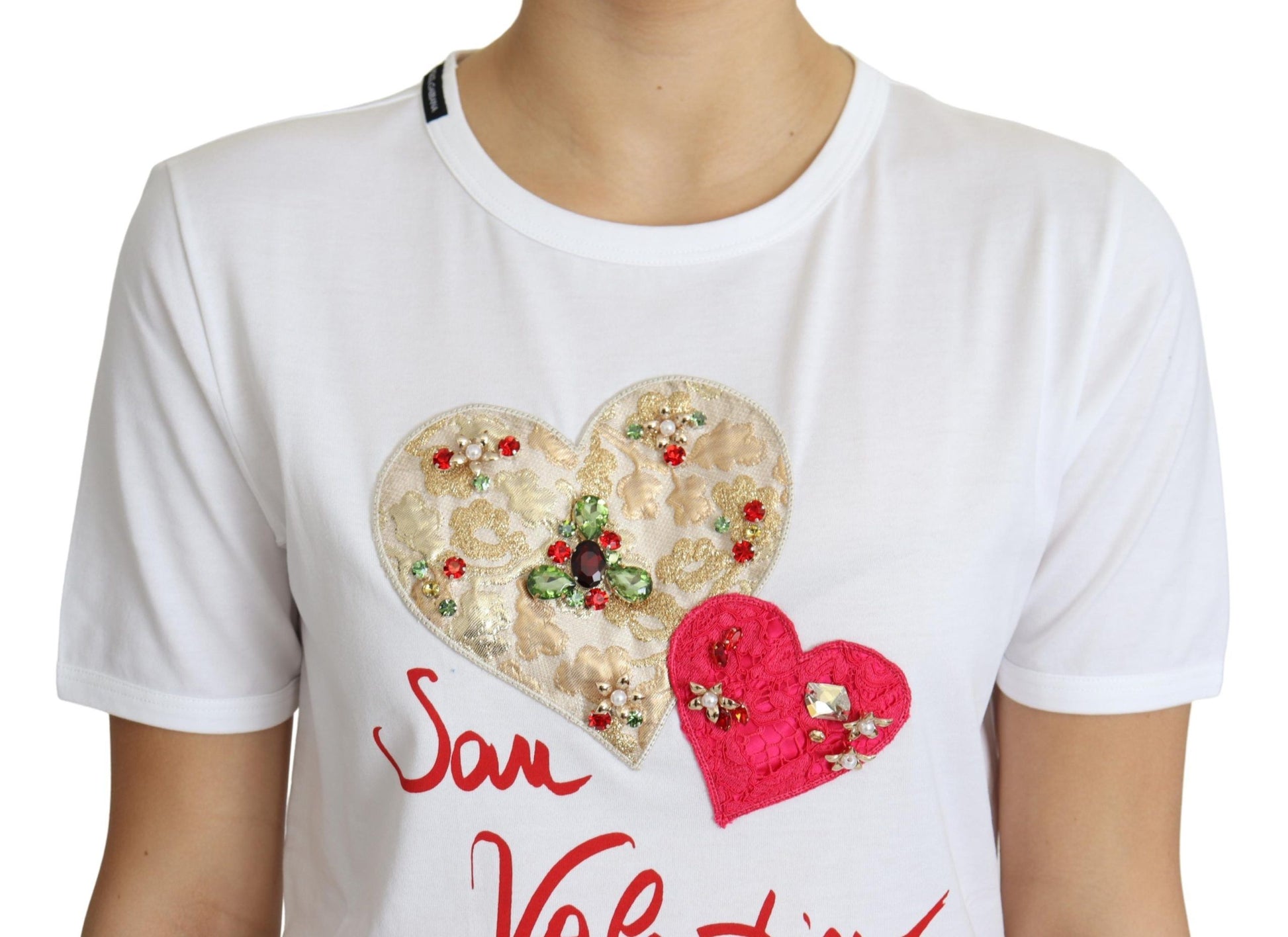 White t-shirt with heart design on front