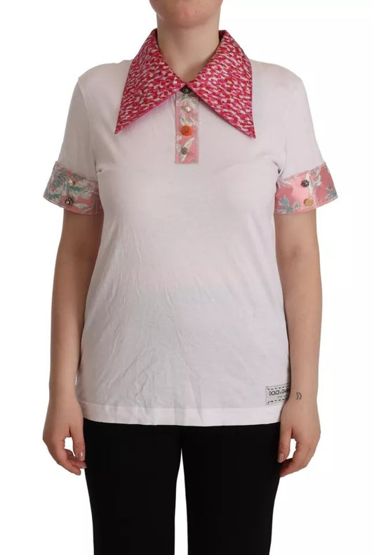 White shirt with red collar and sleeve trim