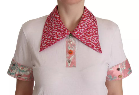Red collar on white blouse