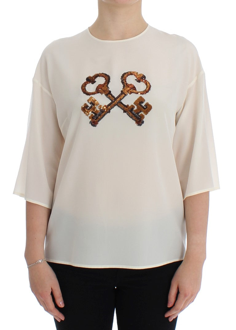 Long sleeve shirt with embroidered key design on front