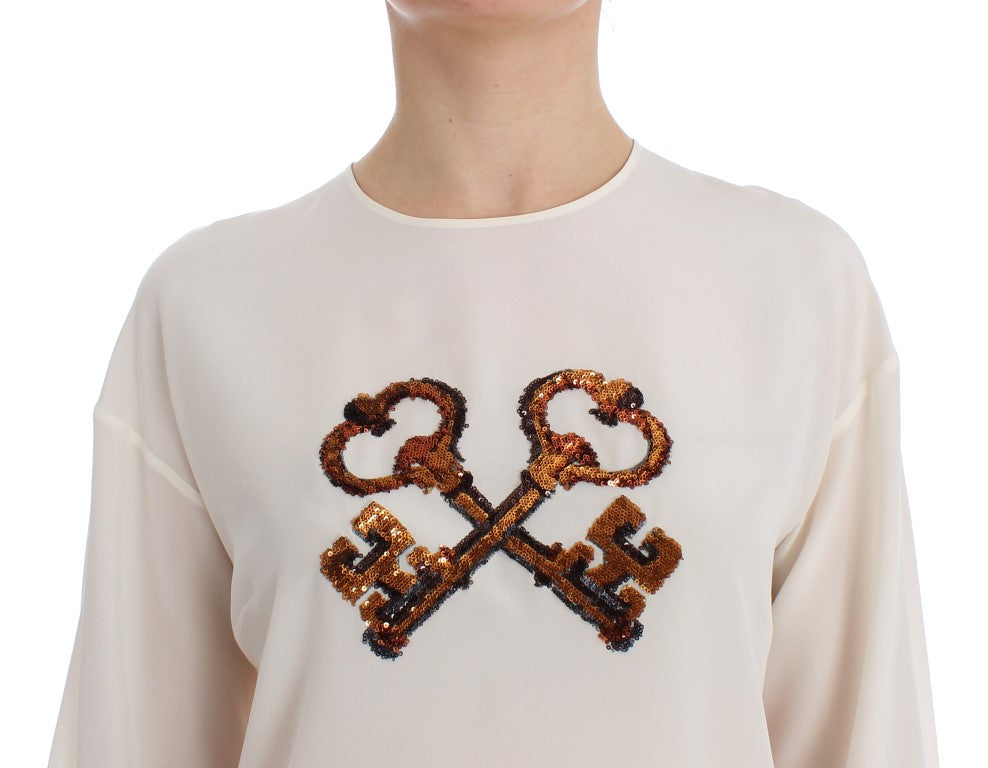 Embroidered key design on a long sleeve shirt