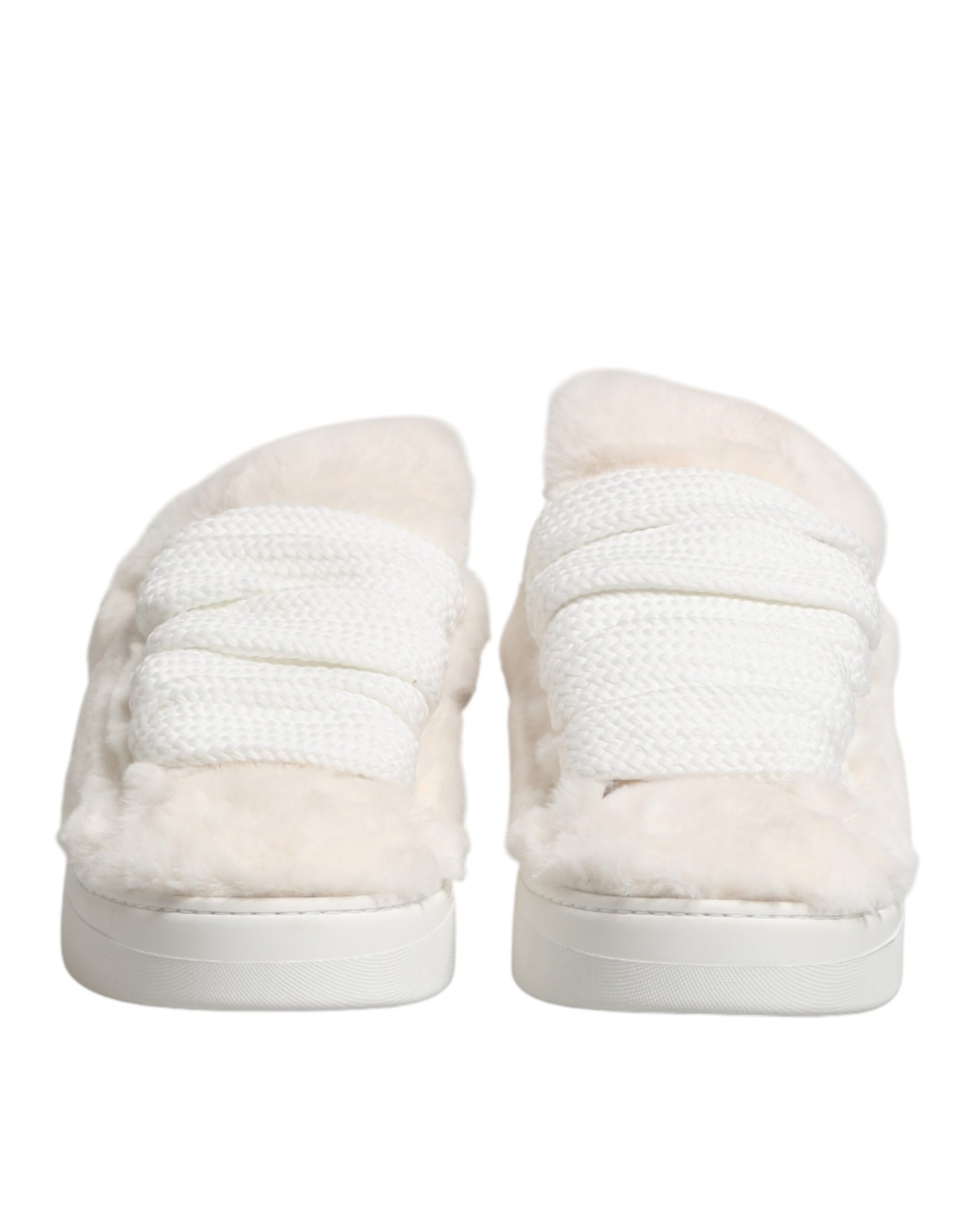 Pair of white sneakers with fur trim