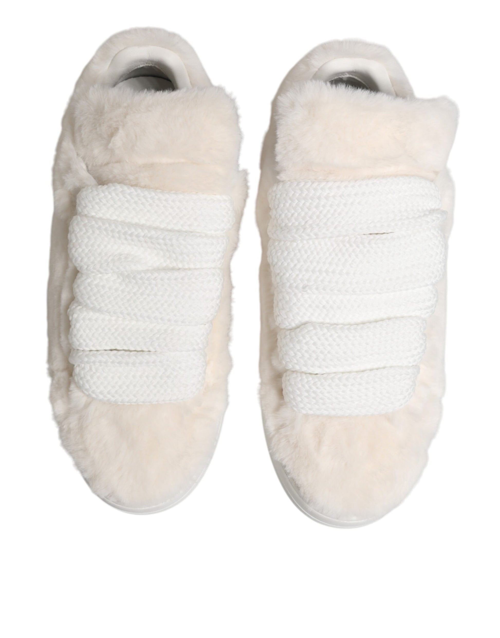Pair of furry sneakers with white laces